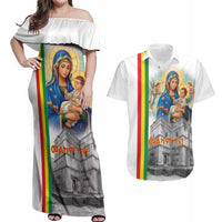 Ethiopian Christmas Couples Matching Off Shoulder Maxi Dress and Hawaiian Shirt Saint Mary Lalibela Churches - Wonder Print Shop