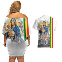 Ethiopian Christmas Couples Matching Off Shoulder Short Dress and Hawaiian Shirt Saint Mary Lalibela Churches - Wonder Print Shop