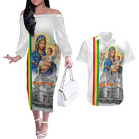 Ethiopian Christmas Couples Matching Off The Shoulder Long Sleeve Dress and Hawaiian Shirt Saint Mary Lalibela Churches - Wonder Print Shop
