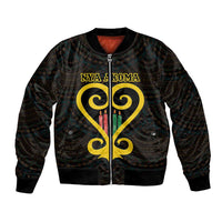 Personalised Happy Black Love Day Bomber Jacket Sankofa Heart With Adinkra Pattern