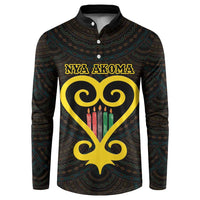 Personalised Happy Black Love Day Button Sweatshirt Sankofa Heart With Adinkra Pattern