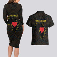 Personalised Happy Black Love Day Couples Matching Long Sleeve Bodycon Dress and Hawaiian Shirt Sankofa Heart With Adinkra Pattern