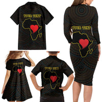 Personalised Happy Black Love Day Family Matching Long Sleeve Bodycon Dress and Hawaiian Shirt Sankofa Heart With Adinkra Pattern