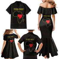 Personalised Happy Black Love Day Family Matching Mermaid Dress and Hawaiian Shirt Sankofa Heart With Adinkra Pattern