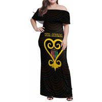 Personalised Happy Black Love Day Family Matching Off Shoulder Maxi Dress and Hawaiian Shirt Sankofa Heart With Adinkra Pattern