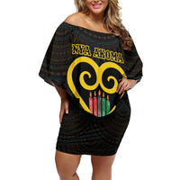 Personalised Happy Black Love Day Family Matching Off Shoulder Short Dress and Hawaiian Shirt Sankofa Heart With Adinkra Pattern