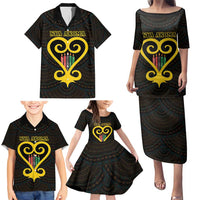 Personalised Happy Black Love Day Family Matching Puletasi and Hawaiian Shirt Sankofa Heart With Adinkra Pattern