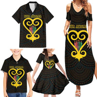 Personalised Happy Black Love Day Family Matching Summer Maxi Dress and Hawaiian Shirt Sankofa Heart With Adinkra Pattern