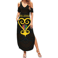 Personalised Happy Black Love Day Family Matching Summer Maxi Dress and Hawaiian Shirt Sankofa Heart With Adinkra Pattern