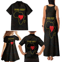 Personalised Happy Black Love Day Family Matching Tank Maxi Dress and Hawaiian Shirt Sankofa Heart With Adinkra Pattern