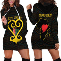 Personalised Happy Black Love Day Hoodie Dress Sankofa Heart With Adinkra Pattern