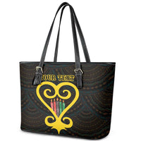 Personalised Happy Black Love Day Leather Tote Bag Sankofa Heart With Adinkra Pattern