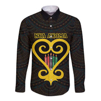 Personalised Happy Black Love Day Long Sleeve Button Shirt Sankofa Heart With Adinkra Pattern