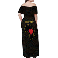 Personalised Happy Black Love Day Off Shoulder Maxi Dress Sankofa Heart With Adinkra Pattern - Wonder Print Shop