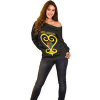 Personalised Happy Black Love Day Off Shoulder Sweater Sankofa Heart With Adinkra Pattern - Wonder Print Shop