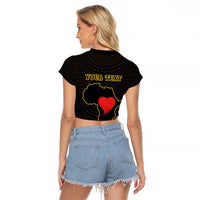 Personalised Happy Black Love Day Raglan Cropped T Shirt Sankofa Heart With Adinkra Pattern - Wonder Print Shop