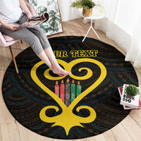 Personalised Happy Black Love Day Round Carpet Sankofa Heart With Adinkra Pattern - Wonder Print Shop