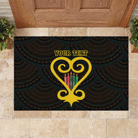 Personalised Happy Black Love Day Rubber Doormat Sankofa Heart With Adinkra Pattern - Wonder Print Shop