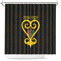 Personalised Happy Black Love Day Shower Curtain Sankofa Heart With Adinkra Pattern - Wonder Print Shop