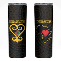 Personalised Happy Black Love Day Skinny Tumbler Sankofa Heart With Adinkra Pattern - Wonder Print Shop