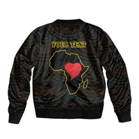 Personalised Happy Black Love Day Sleeve Zip Bomber Jacket Sankofa Heart With Adinkra Pattern - Wonder Print Shop