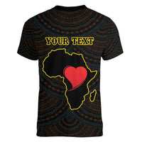 Personalised Happy Black Love Day Women V-Neck T-Shirt Sankofa Heart With Adinkra Pattern - Wonder Print Shop