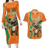 Custom Ivory Coast Football Couples Matching Long Sleeve Bodycon Dress and Hawaiian Shirt Go Les Elephants