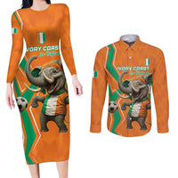 Custom Ivory Coast Football Couples Matching Long Sleeve Bodycon Dress and Long Sleeve Button Shirt Go Les Elephants