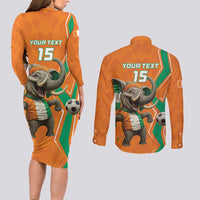 Custom Ivory Coast Football Couples Matching Long Sleeve Bodycon Dress and Long Sleeve Button Shirt Go Les Elephants