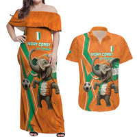 Custom Ivory Coast Football Couples Matching Off Shoulder Maxi Dress and Hawaiian Shirt Go Les Elephants