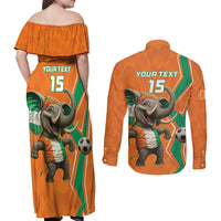 Custom Ivory Coast Football Couples Matching Off Shoulder Maxi Dress and Long Sleeve Button Shirt Go Les Elephants