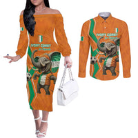 Custom Ivory Coast Football Couples Matching Off The Shoulder Long Sleeve Dress and Long Sleeve Button Shirt Go Les Elephants