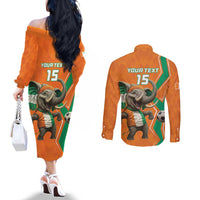 Custom Ivory Coast Football Couples Matching Off The Shoulder Long Sleeve Dress and Long Sleeve Button Shirt Go Les Elephants