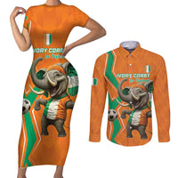 Custom Ivory Coast Football Couples Matching Short Sleeve Bodycon Dress and Long Sleeve Button Shirt Go Les Elephants