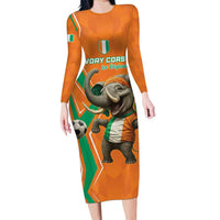 Custom Ivory Coast Football Long Sleeve Bodycon Dress Go Les Elephants