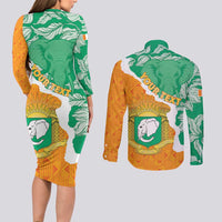 Personalised Ivory Coast Couples Matching Long Sleeve Bodycon Dress and Long Sleeve Button Shirt Elephant With Coat Of Arms