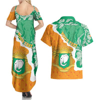 Personalised Ivory Coast Couples Matching Summer Maxi Dress and Hawaiian Shirt Elephant With Coat Of Arms