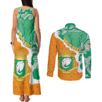 Personalised Ivory Coast Couples Matching Tank Maxi Dress and Long Sleeve Button Shirt Elephant With Coat Of Arms