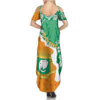 Personalised Ivory Coast Family Matching Summer Maxi Dress and Hawaiian Shirt Elephant With Coat Of Arms