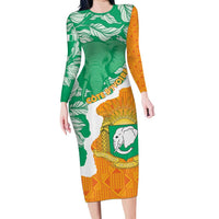 Personalised Ivory Coast Long Sleeve Bodycon Dress Elephant With Coat Of Arms
