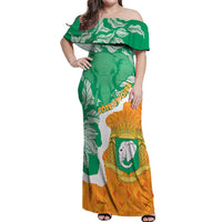 Personalised Ivory Coast Off Shoulder Maxi Dress Elephant With Coat Of Arms - Wonder Print Shop
