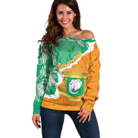 Personalised Ivory Coast Off Shoulder Sweater Elephant With Coat Of Arms - Wonder Print Shop