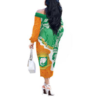 Personalised Ivory Coast Off The Shoulder Long Sleeve Dress Elephant With Coat Of Arms - Wonder Print Shop