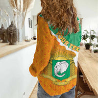 Personalised Ivory Coast Women Casual Shirt Elephant With Coat Of Arms - Wonder Print Shop