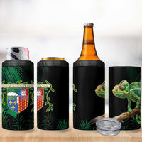 Reunion Island 4 in 1 Can Cooler Tumbler Furcifer Pardalis With Coat Of Arms