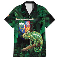 Reunion Island Family Matching Long Sleeve Bodycon Dress and Hawaiian Shirt Furcifer Pardalis With Coat Of Arms