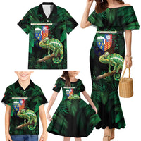 Reunion Island Family Matching Mermaid Dress and Hawaiian Shirt Furcifer Pardalis With Coat Of Arms