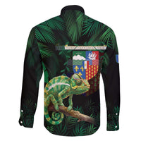 Reunion Island Family Matching Off The Shoulder Long Sleeve Dress and Hawaiian Shirt Furcifer Pardalis With Coat Of Arms