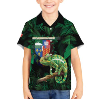 Reunion Island Family Matching Off The Shoulder Long Sleeve Dress and Hawaiian Shirt Furcifer Pardalis With Coat Of Arms