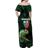 Reunion Island Family Matching Off Shoulder Maxi Dress and Hawaiian Shirt Furcifer Pardalis With Coat Of Arms
